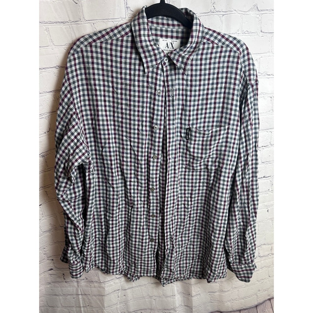 Armani Exchange Button Down Shirt Plaid Checkered Long Sleeve Casual M